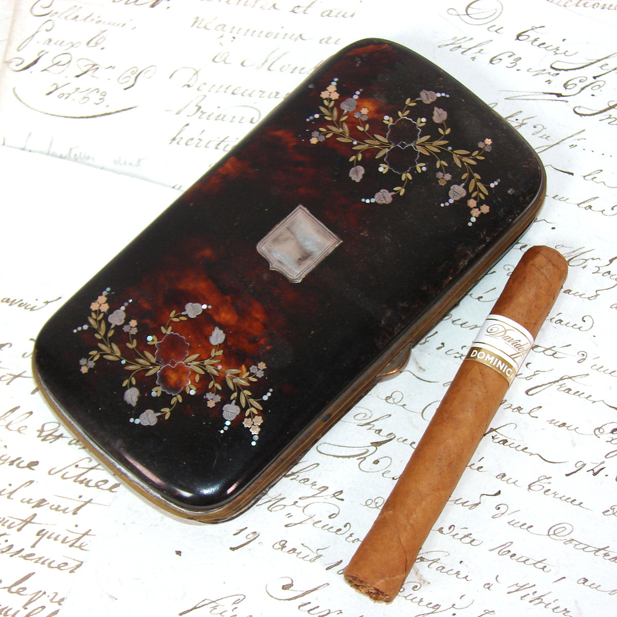 Antique French Tortoise Shell Cigar or Spectacles Case, Etui - Tortoiseshell & Pique