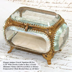 Antique French Napoleon III Jewelry Casket, Miniature Vitrine Box with Thick Beveled Glass