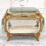 Antique French Napoleon III Jewelry Casket, Miniature Vitrine Box with Thick Beveled Glass
