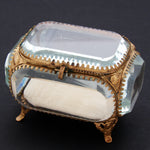 Antique French Napoleon III Jewelry Casket, Miniature Vitrine Box with Thick Beveled Glass