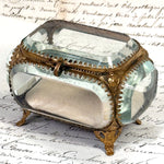Antique French Napoleon III Jewelry Casket, Miniature Vitrine Box with Thick Beveled Glass