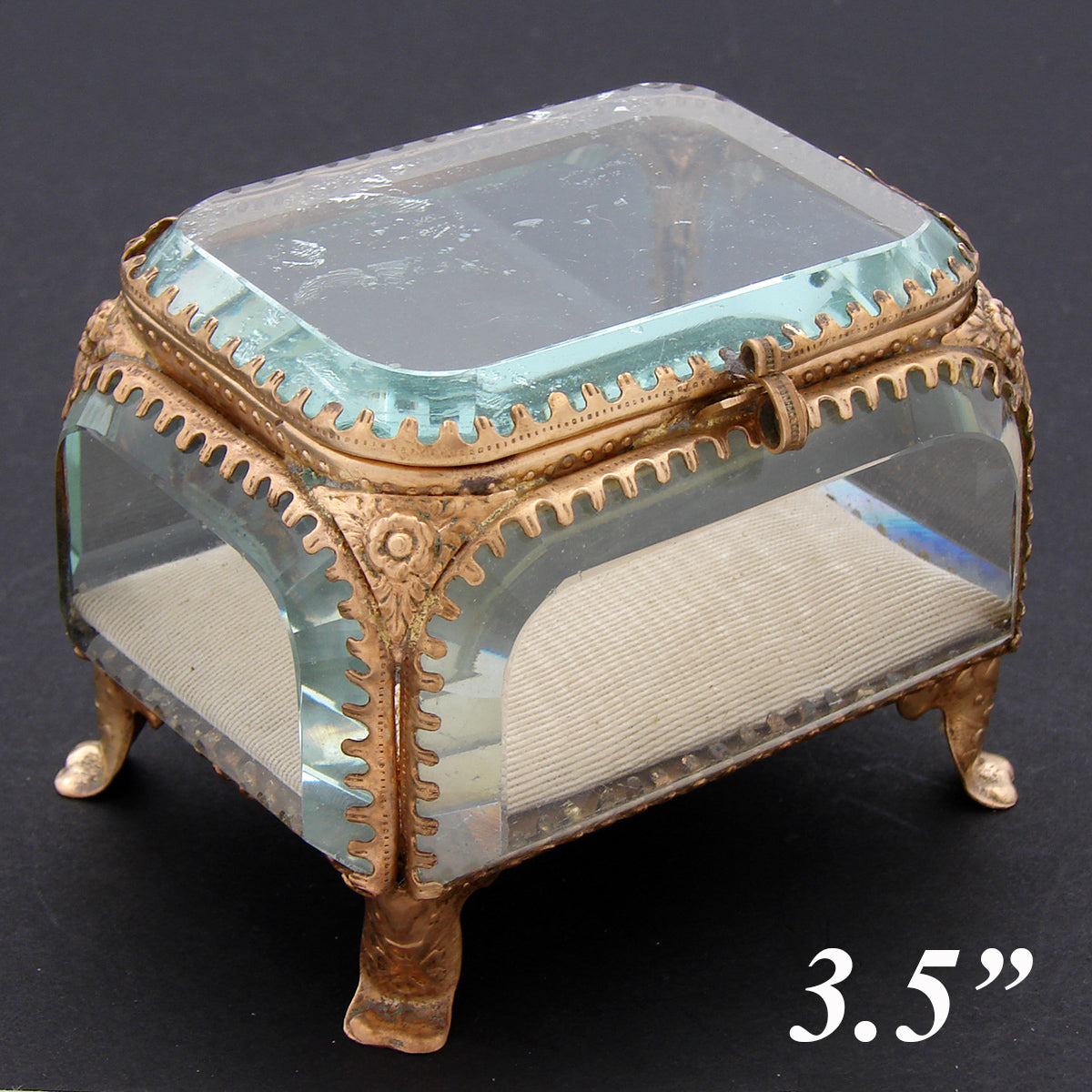Antique French Napoleon III Jewelry Casket, Miniature Vitrine Box with Thick Beveled Glass