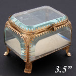 Antique French Napoleon III Jewelry Casket, Miniature Vitrine Box with Thick Beveled Glass