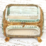 Antique French Napoleon III Jewelry Casket, Miniature Vitrine Box with Thick Beveled Glass