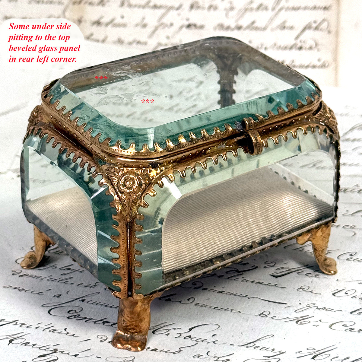 Antique French Napoleon III Jewelry Casket, Miniature Vitrine Box with Thick Beveled Glass