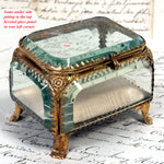 Antique French Napoleon III Jewelry Casket, Miniature Vitrine Box with Thick Beveled Glass