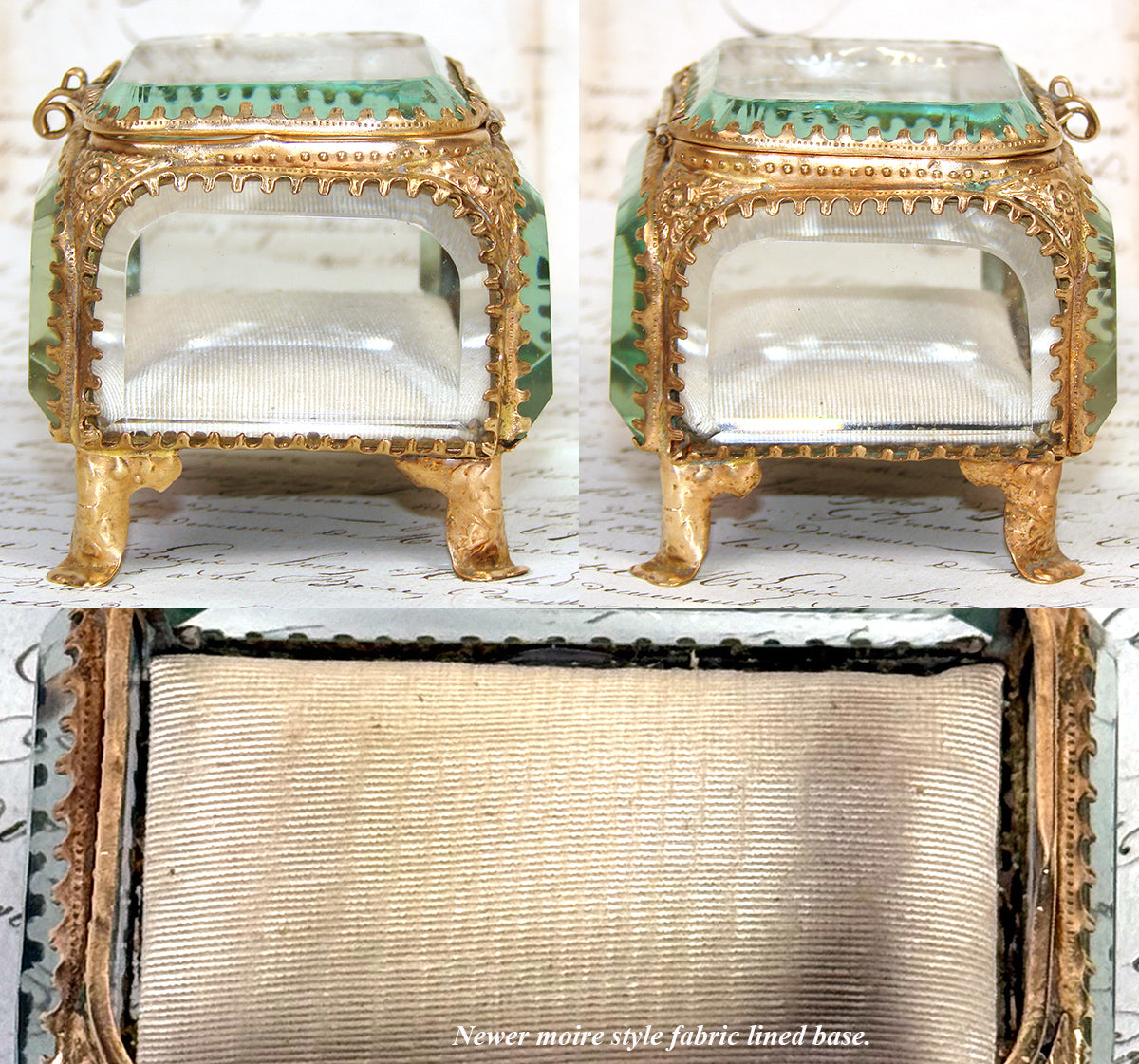 Antique French Napoleon III Jewelry Casket, Miniature Vitrine Box with Thick Beveled Glass