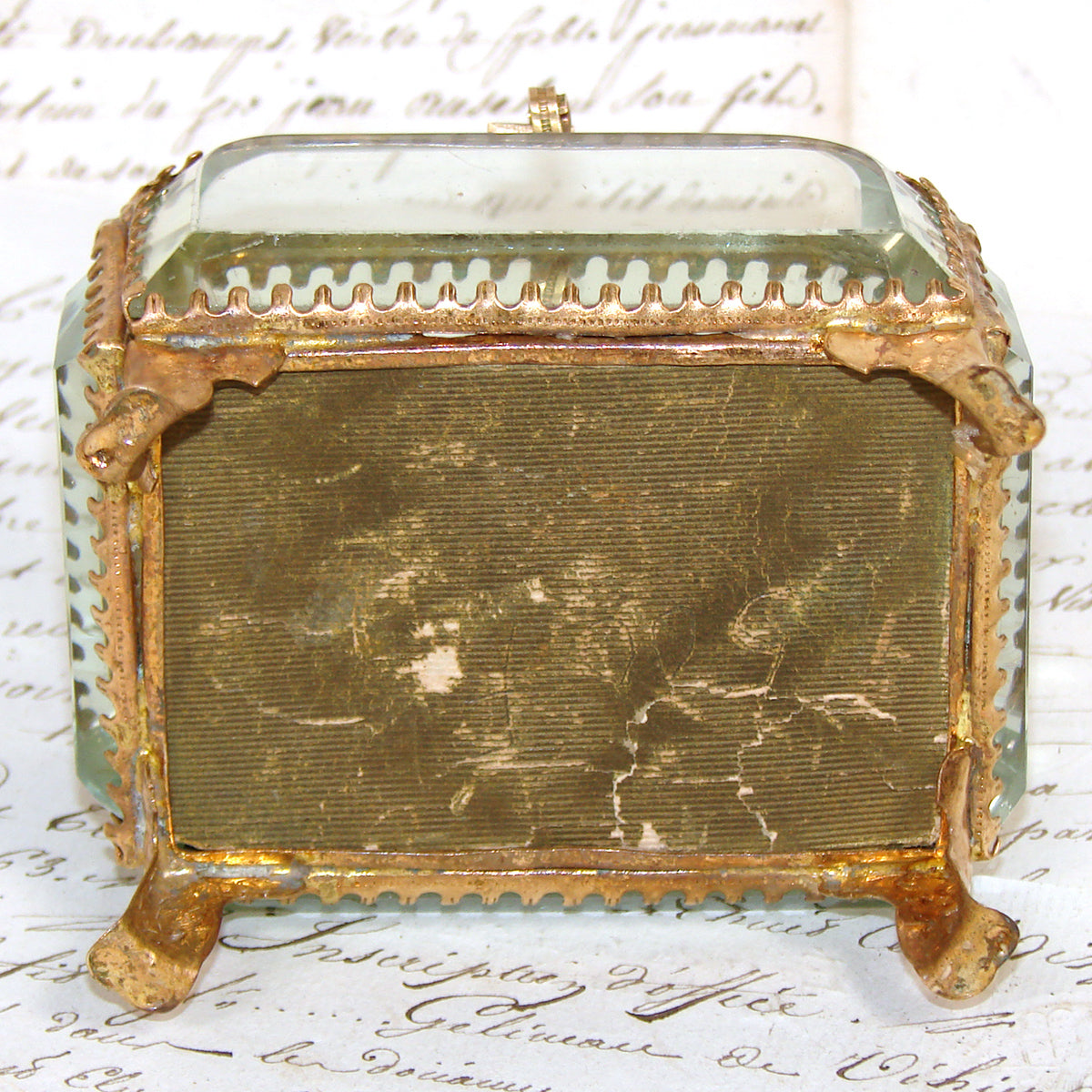 Antique French Napoleon III Jewelry Casket, Miniature Vitrine Box with Thick Beveled Glass
