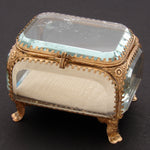 Antique French Napoleon III Jewelry Casket, Miniature Vitrine Box with Thick Beveled Glass