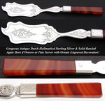 Antique Dutch Hallmarked Sterling Silver & Solid Banded Agate Hors d’Oeuvre or Pate´ Server