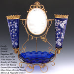 Antique French Napoleon III 15.25” Tall ‘Vide Poche’, Jewelry or Trinket Dish, Raised Enamel Decoration