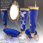 Antique French Napoleon III 15.25” Tall ‘Vide Poche’, Jewelry or Trinket Dish, Raised Enamel Decoration