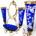 Antique French Napoleon III 15.25” Tall ‘Vide Poche’, Jewelry or Trinket Dish, Raised Enamel Decoration