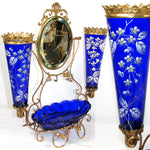 Antique French Napoleon III 15.25” Tall ‘Vide Poche’, Jewelry or Trinket Dish, Raised Enamel Decoration