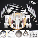 Antique French Sterling SIlver 28pc Dinner Flatware Set, Fiddle Pattern with “FR” Monograms