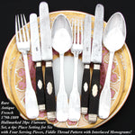 Antique French Sterling SIlver 28pc Dinner Flatware Set, Fiddle Pattern with “FR” Monograms