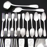 Antique French Sterling SIlver 28pc Dinner Flatware Set, Fiddle Pattern with “FR” Monograms