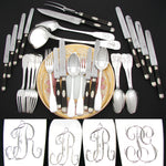 Antique French Sterling SIlver 28pc Dinner Flatware Set, Fiddle Pattern with “FR” Monograms
