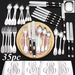 Antique French Sterling SIlver 35pc Dinner Flatware Set, Fiddle Pattern with “MP” Monograms