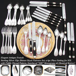 Antique French Sterling SIlver 35pc Dinner Flatware Set, Fiddle Pattern with “MP” Monograms
