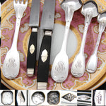 Antique French Sterling SIlver 35pc Dinner Flatware Set, Fiddle Pattern with “MP” Monograms
