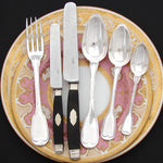 Antique French Sterling SIlver 35pc Dinner Flatware Set, Fiddle Pattern with “MP” Monograms
