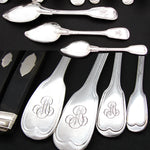 Antique French Sterling SIlver 35pc Dinner Flatware Set, Fiddle Pattern with “MP” Monograms