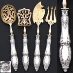 Antique French Sterling Silver Handle 4pc Hors d’Oeuvre Set, Laurel Garland