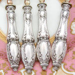 Antique French Sterling Silver Handle 4pc Hors d’Oeuvre Set, Laurel Garland