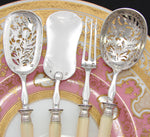 Antique French Hallmarked 4pc Condiment or Hors d'Oeuvre Serving Set, Genuine Ivory Handles
