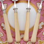 Antique French Hallmarked 4pc Condiment or Hors d'Oeuvre Serving Set, Genuine Ivory Handles