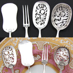 Antique French Hallmarked 4pc Condiment or Hors d'Oeuvre Serving Set, Genuine Ivory Handles