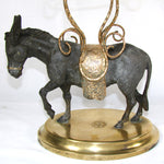Antique French 15” Napoleon III Liqueur Stand, Caddy or Tantalus, Enameled Blue Glass Decanter & Cups: Mule Figural Stand