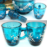 Antique French 15” Napoleon III Liqueur Stand, Caddy or Tantalus, Enameled Blue Glass Decanter & Cups: Mule Figural Stand