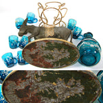 Antique French 15” Napoleon III Liqueur Stand, Caddy or Tantalus, Enameled Blue Glass Decanter & Cups: Mule Figural Stand