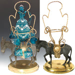 Antique French 15” Napoleon III Liqueur Stand, Caddy or Tantalus, Enameled Blue Glass Decanter & Cups: Mule Figural Stand