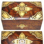 Gorgeous Antique French Burled Walnut Tea Caddy, a Domed Box or Chest with Gothic Revival Style Brass Accents