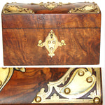 Gorgeous Antique French Burled Walnut Tea Caddy, a Domed Box or Chest with Gothic Revival Style Brass Accents