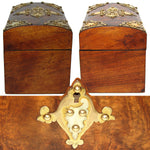 Gorgeous Antique French Burled Walnut Tea Caddy, a Domed Box or Chest with Gothic Revival Style Brass Accents