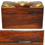 Gorgeous Antique French Burled Walnut Tea Caddy, a Domed Box or Chest with Gothic Revival Style Brass Accents