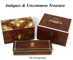 Gorgeous Antique French Burled Walnut Tea Caddy, a Domed Box or Chest with Gothic Revival Style Brass Accents