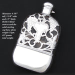 Antique Art Nouveau Style Sterling Silver Overlay 8oz Liquor Flask, Leaves & Grapes