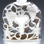 Antique Art Nouveau Style Sterling Silver Overlay 8oz Liquor Flask, Leaves & Grapes