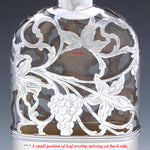 Antique Art Nouveau Style Sterling Silver Overlay 8oz Liquor Flask, Leaves & Grapes
