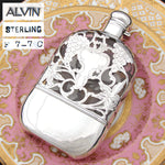 Antique Art Nouveau Style Sterling Silver Overlay 8oz Liquor Flask, Leaves & Grapes