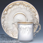 Lovely Antique French Silver Plate Coffee or Tea Cup & Saucer, Ornate Rococo Style