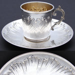 Lovely Antique French Silver Plate Coffee or Tea Cup & Saucer, Ornate Rococo Style