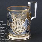 Fine Vintage Russian Niello & Vermeil Silver & Glass Tea Cup, Pierced or Reticulated