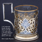Fine Vintage Russian Niello & Vermeil Silver & Glass Tea Cup, Pierced or Reticulated