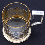 Fine Vintage Russian Niello & Vermeil Silver & Glass Tea Cup, Pierced or Reticulated